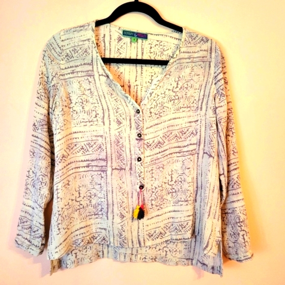 4/$20 Bombay Paisley Boho Button Down Breezy East-Indian-Inspired Top, Tassel, S - Picture 1 of 13
